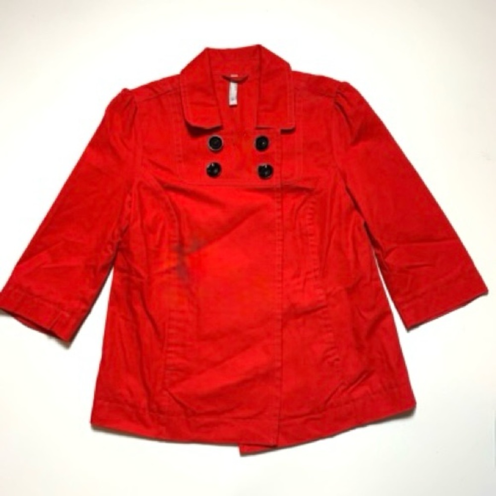Old Navy Red Cotton Dbl Breasted Peacoat w 3/4 Sleeves+4 Black Buttons+2 pockets